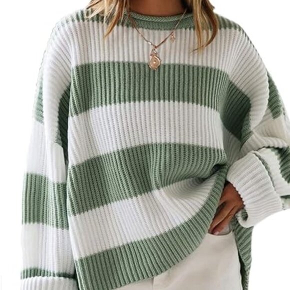 ZESICA Women's Long Sleeve Crew Neck Striped Color Block Comfy Loose Size M - Picture 1 of 6